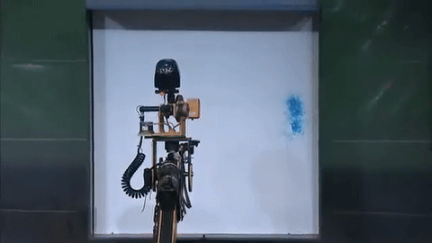 Mythbusters GPU vs CPU demo — parallel paint ball grid vs sequential single shots